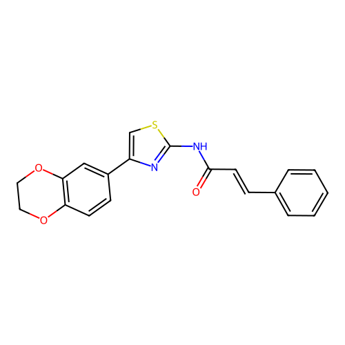 N-(4-(2,3-dihydrobenzo[b][1,4]dioxin-6-yl)thiazol-2-yl)cinnamamide structure
