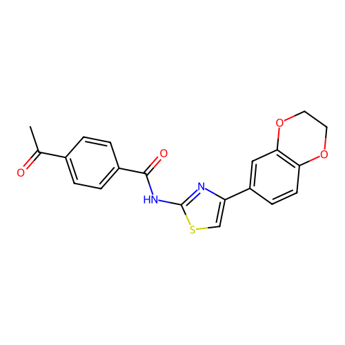 4-acetyl-N-[4-(2,3-dihydro-1,4-benzodioxin-6-yl)-1,3-thiazol-2-yl]benzamide structure