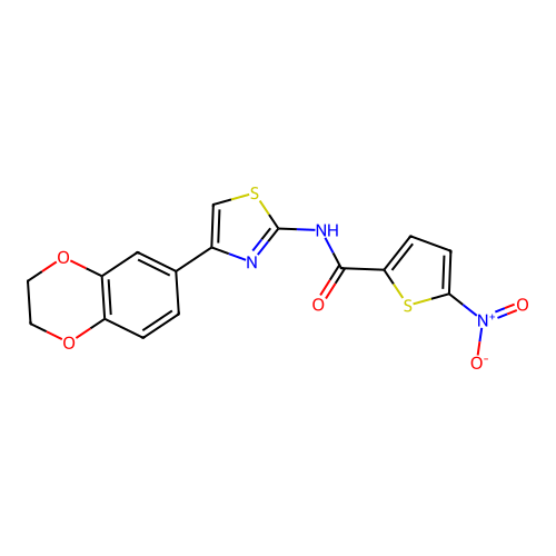 N-[4-(2,3-dihydro-1,4-benzodioxin-6-yl)-1,3-thiazol-2-yl]-5-nitrothiophene-2-carboxamide structure
