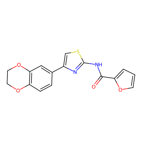 N-[4-(2,3-dihydro-1,4-benzodioxin-6-yl)-1,3-thiazol-2-yl]furan-2-carboxamide structure