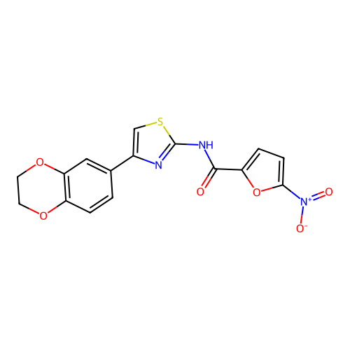 N-[4-(2,3-dihydro-1,4-benzodioxin-6-yl)-1,3-thiazol-2-yl]-5-nitrofuran-2-carboxamide structure