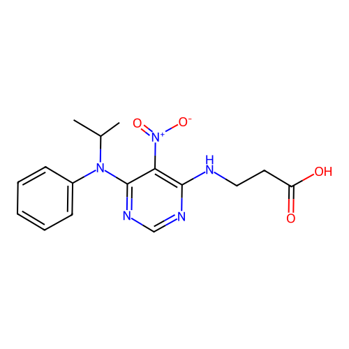 3-{[6-(Isopropylanilino)-5-nitro-4-pyrimidinyl]amino}propanoic acid structure