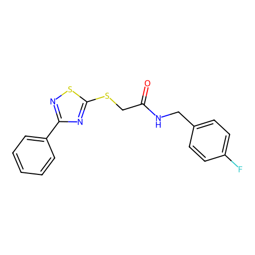 N-(4-fluorobenzyl)-2-((3-phenyl-1,2,4-thiadiazol-5-yl)thio)acetamide structure