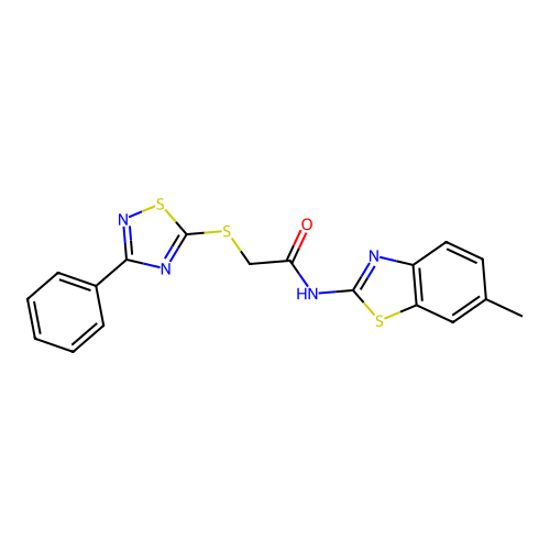 N-(6-methyl-1,3-benzothiazol-2-yl)-2-[(3-phenyl-1,2,4-thiadiazol-5-yl)sulfanyl]acetamide structure