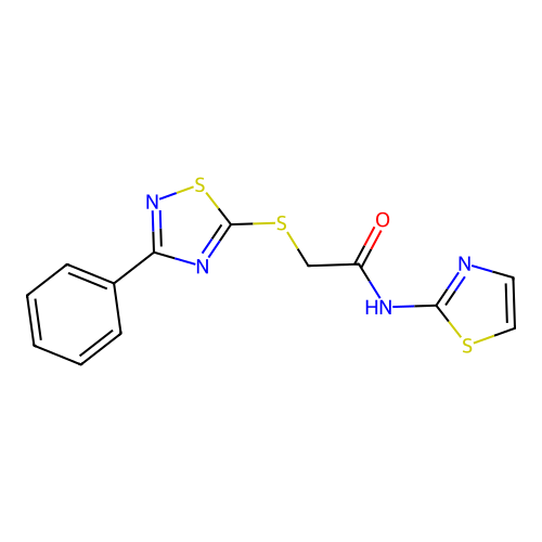 2-((3-phenyl-1,2,4-thiadiazol-5-yl)thio)-N-(thiazol-2-yl)acetamide structure