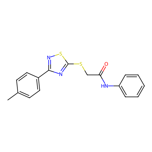 N-phenyl-2-((3-(p-tolyl)-1,2,4-thiadiazol-5-yl)thio)acetamide structure