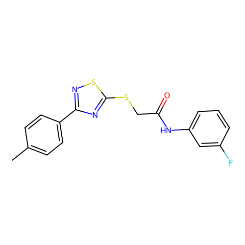 N-(3-fluorophenyl)-2-((3-(p-tolyl)-1,2,4-thiadiazol-5-yl)thio)acetamide structure
