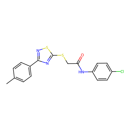 N-(4-chlorophenyl)-2-((3-(p-tolyl)-1,2,4-thiadiazol-5-yl)thio)acetamide structure