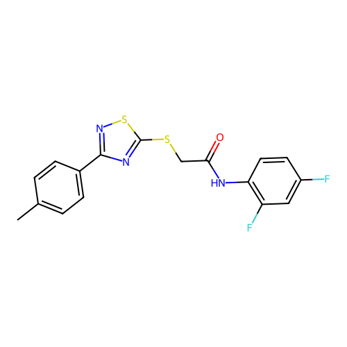 N-(2,4-difluorophenyl)-2-((3-(p-tolyl)-1,2,4-thiadiazol-5-yl)thio)acetamide structure