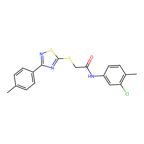N-(3-chloro-4-methylphenyl)-2-((3-(p-tolyl)-1,2,4-thiadiazol-5-yl)thio)acetamide structure