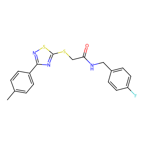 N-(4-fluorobenzyl)-2-((3-(p-tolyl)-1,2,4-thiadiazol-5-yl)thio)acetamide structure