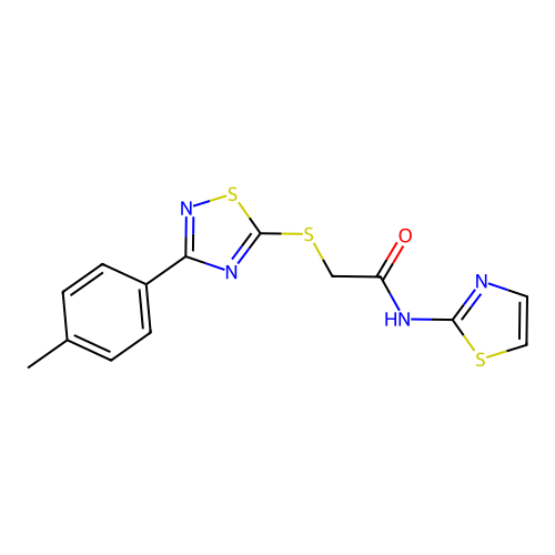 N-(thiazol-2-yl)-2-((3-(p-tolyl)-1,2,4-thiadiazol-5-yl)thio)acetamide structure