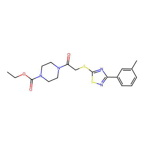 ethyl 4-(2-((3-(m-tolyl)-1,2,4-thiadiazol-5-yl)thio)acetyl)piperazine-1-carboxylate structure