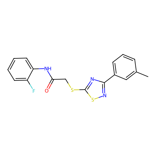 N-(2-fluorophenyl)-2-((3-(m-tolyl)-1,2,4-thiadiazol-5-yl)thio)acetamide structure