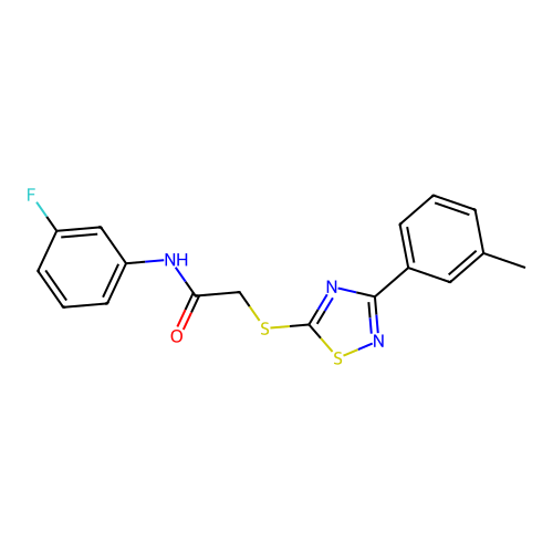 N-(3-fluorophenyl)-2-((3-(m-tolyl)-1,2,4-thiadiazol-5-yl)thio)acetamide structure