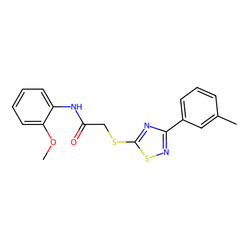 N-(2-methoxyphenyl)-2-((3-(m-tolyl)-1,2,4-thiadiazol-5-yl)thio)acetamide structure
