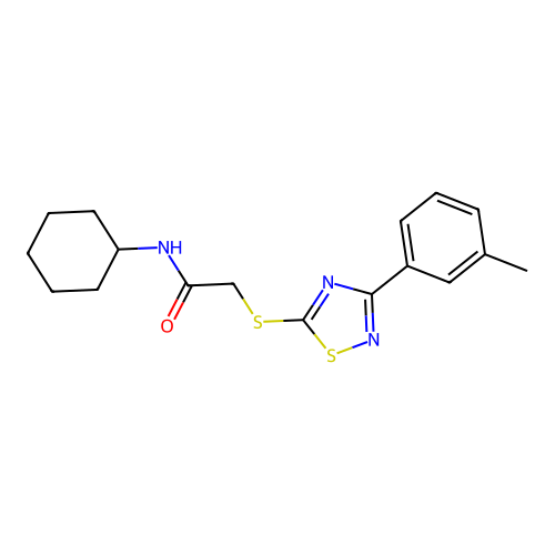 N-cyclohexyl-2-((3-(m-tolyl)-1,2,4-thiadiazol-5-yl)thio)acetamide structure