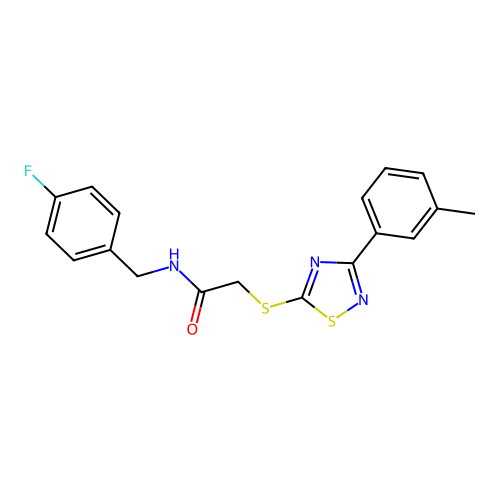 N-(4-fluorobenzyl)-2-((3-(m-tolyl)-1,2,4-thiadiazol-5-yl)thio)acetamide structure