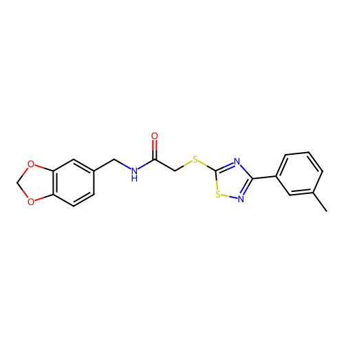 N-(benzo[d][1,3]dioxol-5-ylmethyl)-2-((3-(m-tolyl)-1,2,4-thiadiazol-5-yl)thio)acetamide structure