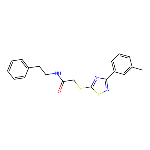 N-phenethyl-2-((3-(m-tolyl)-1,2,4-thiadiazol-5-yl)thio)acetamide structure