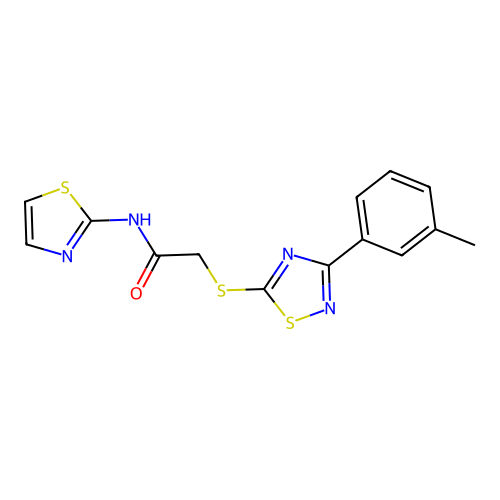 2-{[3-(3-methylphenyl)-1,2,4-thiadiazol-5-yl]thio}-N-1,3-thiazol-2-ylacetamide structure