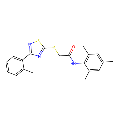 N-mesityl-2-((3-(o-tolyl)-1,2,4-thiadiazol-5-yl)thio)acetamide structure