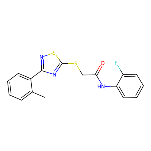 N-(2-fluorophenyl)-2-((3-(o-tolyl)-1,2,4-thiadiazol-5-yl)thio)acetamide structure