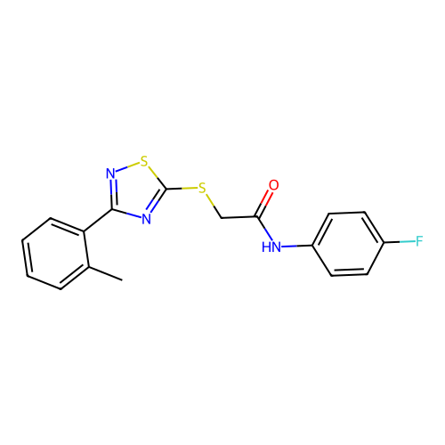 N-(4-fluorophenyl)-2-((3-(o-tolyl)-1,2,4-thiadiazol-5-yl)thio)acetamide structure