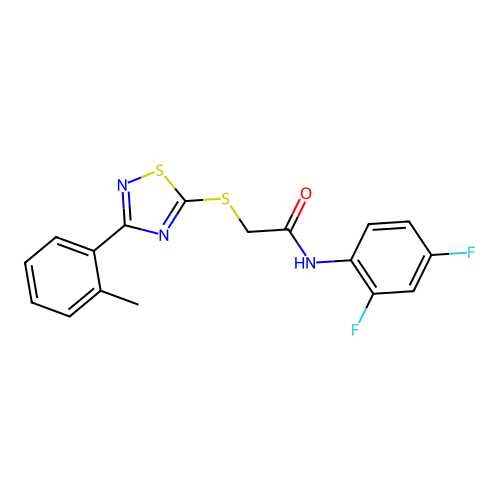 N-(2,4-difluorophenyl)-2-((3-(o-tolyl)-1,2,4-thiadiazol-5-yl)thio)acetamide structure