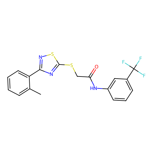 2-((3-(o-tolyl)-1,2,4-thiadiazol-5-yl)thio)-N-(3-(trifluoromethyl)phenyl)acetamide structure
