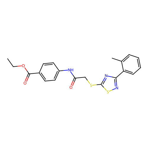 Ethyl 4-(2-((3-(o-tolyl)-1,2,4-thiadiazol-5-yl)thio)acetamido)benzoate structure