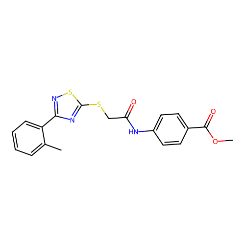 Methyl 4-(2-((3-(o-tolyl)-1,2,4-thiadiazol-5-yl)thio)acetamido)benzoate structure