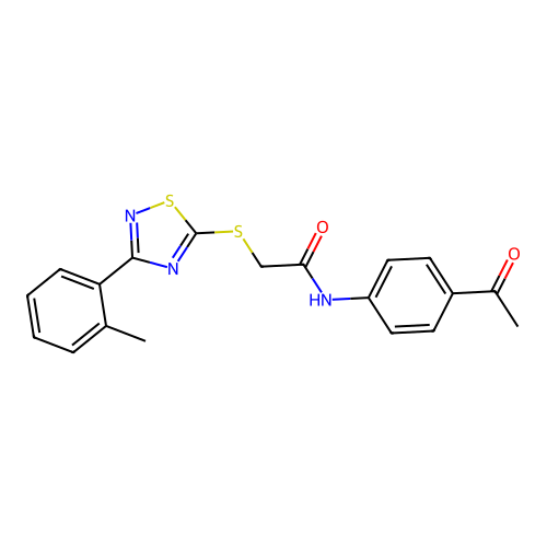 N-(4-acetylphenyl)-2-((3-(o-tolyl)-1,2,4-thiadiazol-5-yl)thio)acetamide structure