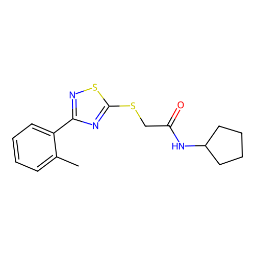 N-cyclopentyl-2-((3-(o-tolyl)-1,2,4-thiadiazol-5-yl)thio)acetamide structure