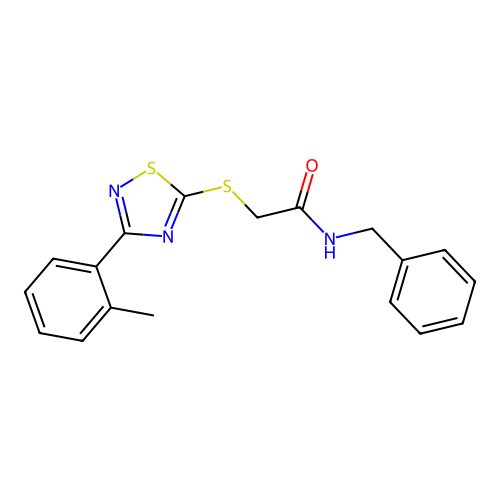 N-benzyl-2-((3-(o-tolyl)-1,2,4-thiadiazol-5-yl)thio)acetamide structure