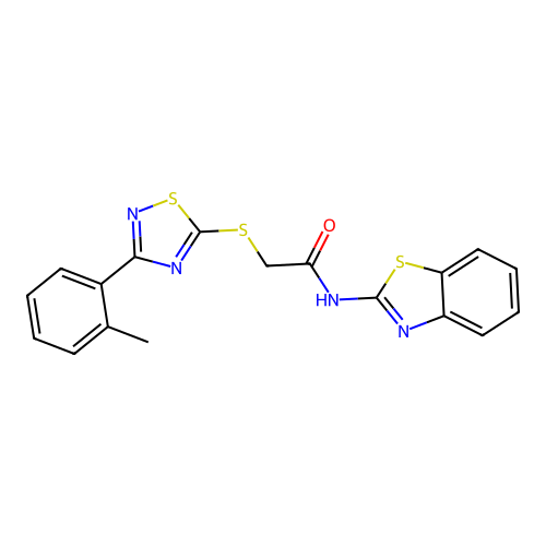N-(benzo[d]thiazol-2-yl)-2-((3-(o-tolyl)-1,2,4-thiadiazol-5-yl)thio)acetamide structure