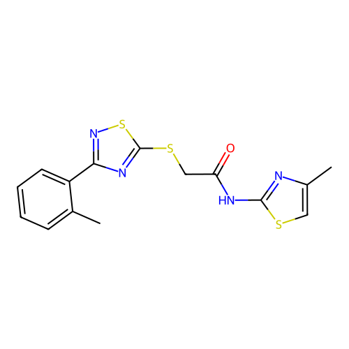 N-(4-methylthiazol-2-yl)-2-((3-(o-tolyl)-1,2,4-thiadiazol-5-yl)thio)acetamide structure