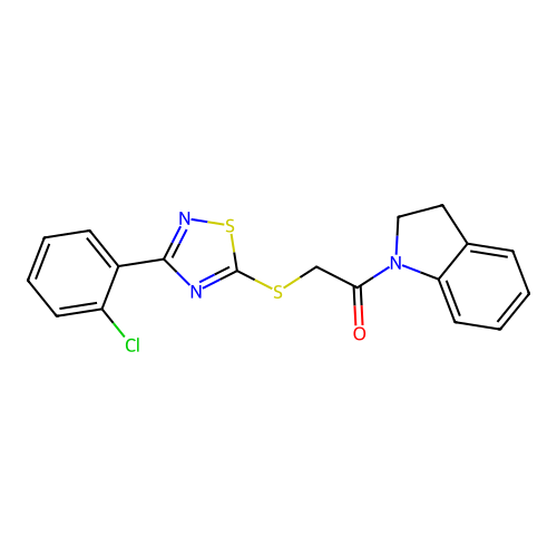 2-((3-(2-Chlorophenyl)-1,2,4-thiadiazol-5-yl)thio)-1-(indolin-1-yl)ethanone structure