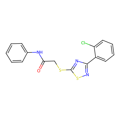 2-((3-(2-chlorophenyl)-1,2,4-thiadiazol-5-yl)thio)-N-phenylacetamide structure