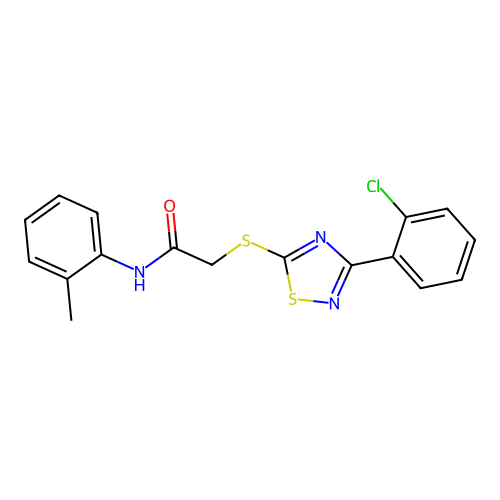 2-((3-(2-chlorophenyl)-1,2,4-thiadiazol-5-yl)thio)-N-(o-tolyl)acetamide structure