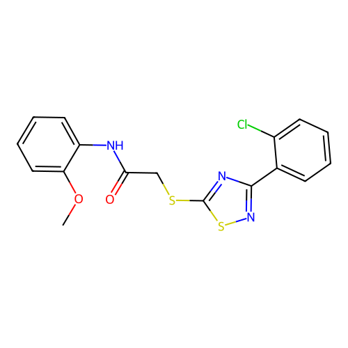 2-((3-(2-chlorophenyl)-1,2,4-thiadiazol-5-yl)thio)-N-(2-methoxyphenyl)acetamide structure