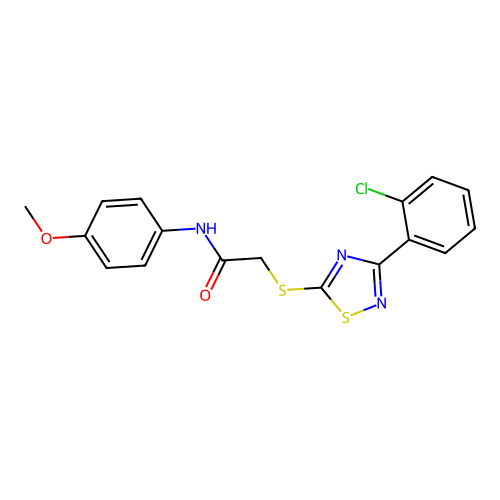 2-((3-(2-chlorophenyl)-1,2,4-thiadiazol-5-yl)thio)-N-(4-methoxyphenyl)acetamide structure