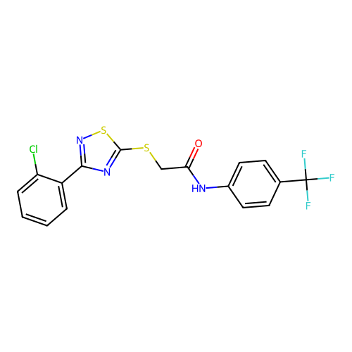 2-((3-(2-chlorophenyl)-1,2,4-thiadiazol-5-yl)thio)-N-(4-(trifluoromethyl)phenyl)acetamide structure
