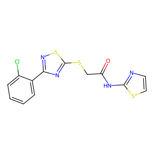 2-((3-(2-chlorophenyl)-1,2,4-thiadiazol-5-yl)thio)-N-(thiazol-2-yl)acetamide structure