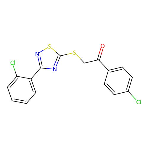 1-(4-Chlorophenyl)-2-((3-(2-chlorophenyl)-1,2,4-thiadiazol-5-yl)thio)ethanone structure