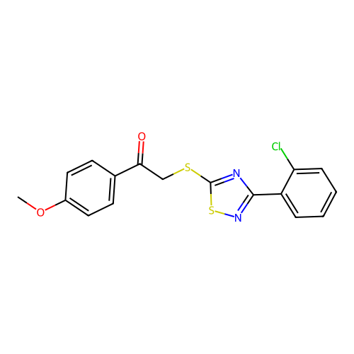 2-((3-(2-Chlorophenyl)-1,2,4-thiadiazol-5-yl)thio)-1-(4-methoxyphenyl)ethanone structure