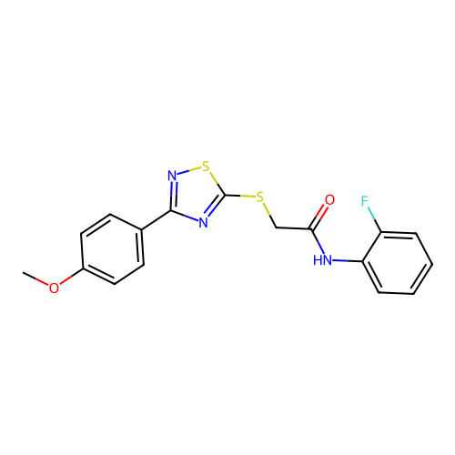 N-(2-fluorophenyl)-2-((3-(4-methoxyphenyl)-1,2,4-thiadiazol-5-yl)thio)acetamide structure