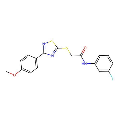 N-(3-fluorophenyl)-2-((3-(4-methoxyphenyl)-1,2,4-thiadiazol-5-yl)thio)acetamide structure