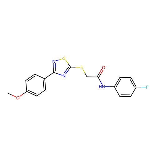 N-(4-fluorophenyl)-2-((3-(4-methoxyphenyl)-1,2,4-thiadiazol-5-yl)thio)acetamide structure