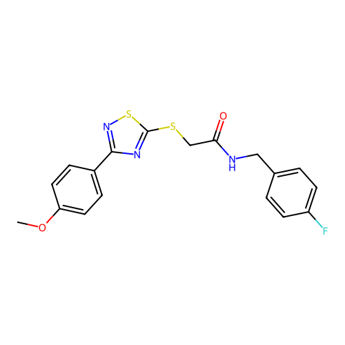 N-(4-fluorobenzyl)-2-((3-(4-methoxyphenyl)-1,2,4-thiadiazol-5-yl)thio)acetamide structure